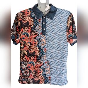 Men’s Short Sleeve Polo Shirt | Mixed Print Paisley & Geometric | Casual Stateme